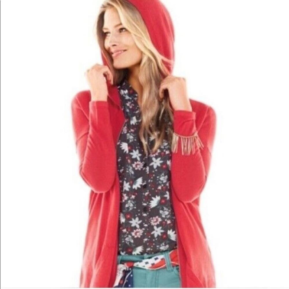 Cabi coral red pink full zip hooded sweater size Extra Small XS #5137